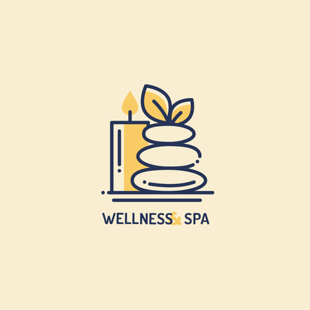 Gyógyfürdő hirdetés Zen kövekkel és gyertyával Logo tervezősablon