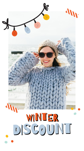 Winter Sale Girl in Chunky Sweater Instagram Video Story – шаблон для дизайну