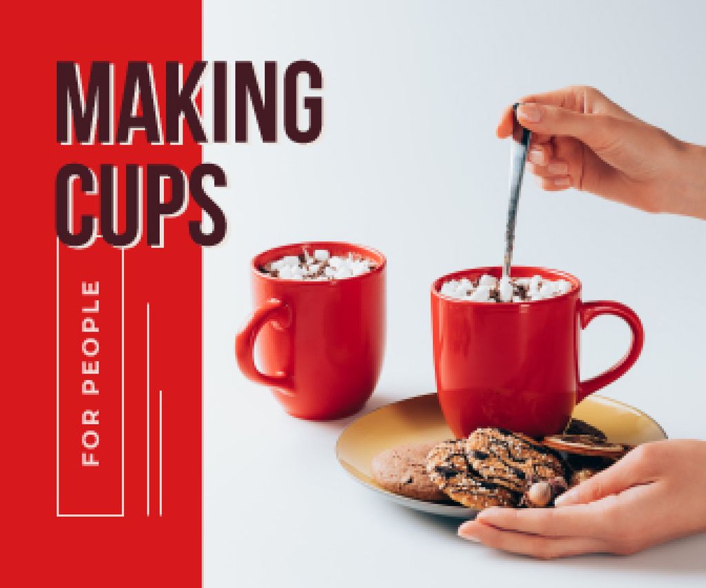 Woman Cooking Hot Cocoa with Cookies in Red Large Rectangle Πρότυπο σχεδίασης