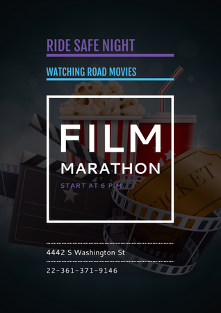 Film marathon night with Cinema Attributes Poster Design Template
