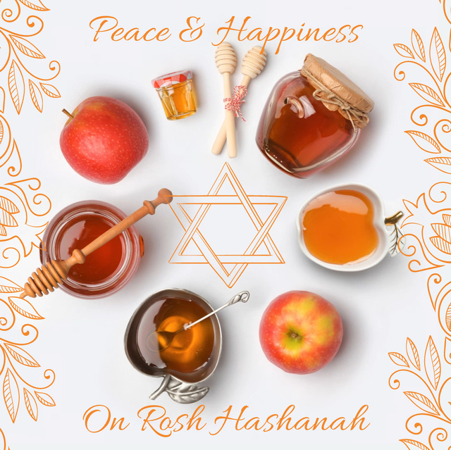 Modèle de visuel Rosh Hashanah apples with honey and Star of David - Animated Post