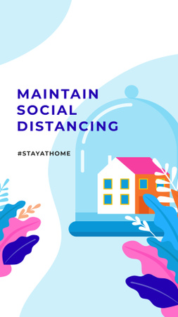 #StayAtHome Conceito de distanciamento social com a casa sob a cúpula Instagram Story Modelo de Design