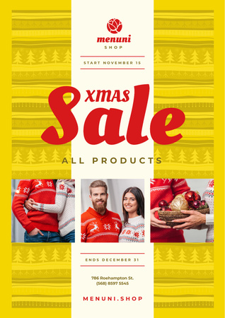 Platilla de diseño Xmas Sale with Couple with Presents Poster