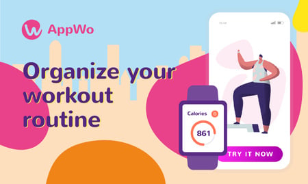 Product Hunt Promotion Fitness App with Interface on Gadgets Gallery Image Design Template
