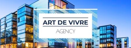 Real Estate Ad with Glass Building in Blue Facebook cover Modelo de Design