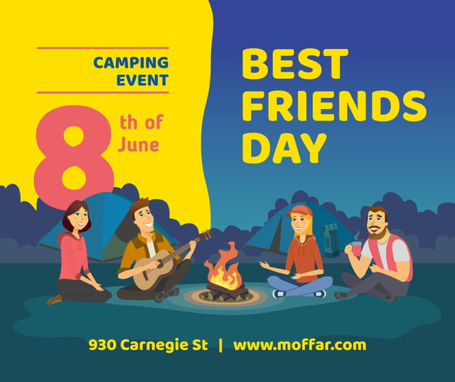 Best Friends Days People at picnic with guitar Facebook Design Template