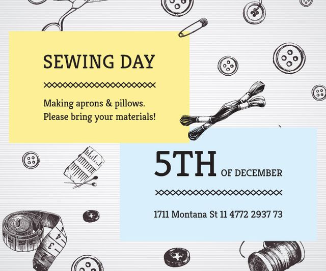 Ontwerpsjabloon van Large Rectangle van Sewing day event 