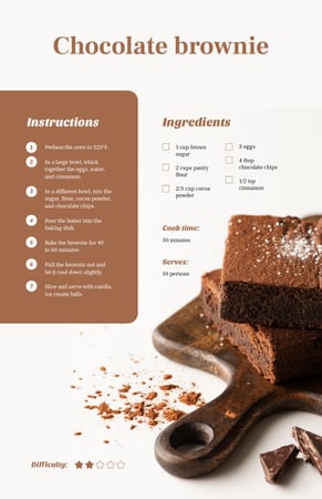 Pieces of Chocolate Brownie Recipe Card Design Template