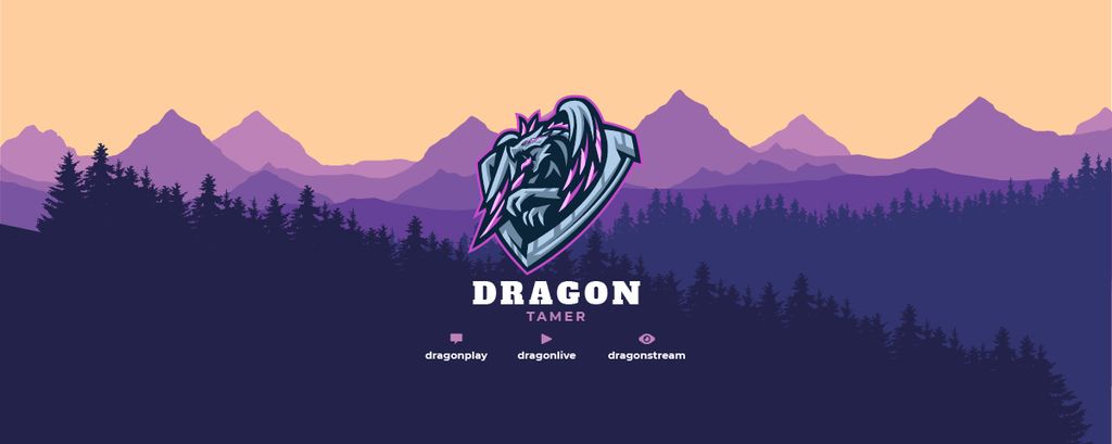 Illustration of Forest and Mountains Landscape Twitch Profile Banner Design Template