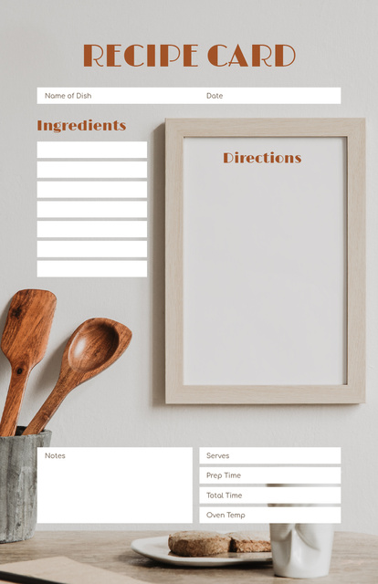 Wooden Cutlery and Baked Bread Recipe Card Modelo de Design