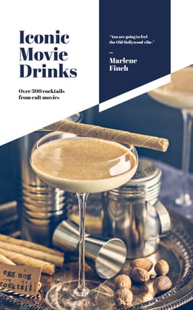 Drinks Recipes Glass with Eggnog Cocktail Book Cover Design Template