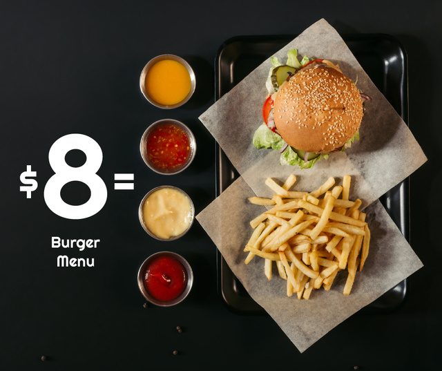 Ontwerpsjabloon van Facebook van Fast Food Menu offer Burger and French Fries