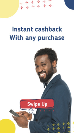 Cashback ad smiling Man using Smartphone Instagram Story Modelo de Design