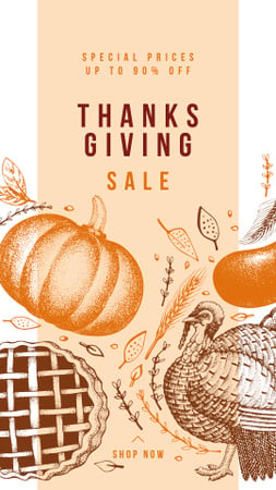 Thanksgiving feast concept with Pumpkin illustration Instagram Story Design Template