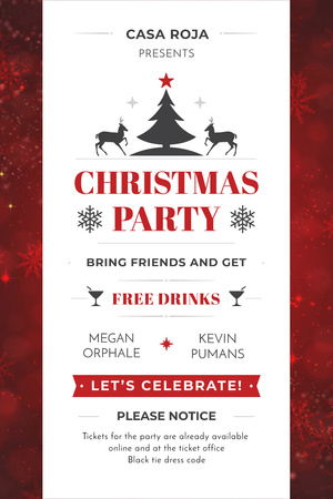Christmas Party Invitation with Deer and Tree Pinterest Tasarım Şablonu