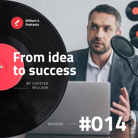Modèle de visuel Business Podcast Ad Homme d'affaires parlant par ordinateur portable - Instagram