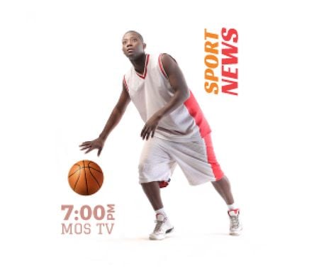 Sport News Announcement with Basketball Player Medium Rectangle Design Template