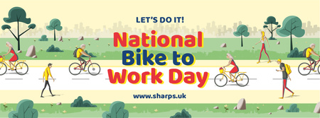 Ontwerpsjabloon van Facebook cover van People riding bikes in park on Bike to Work Day