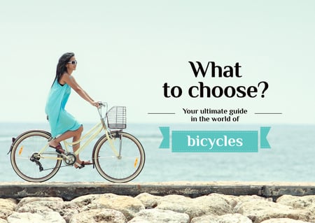 Plantilla de diseño de Girl riding Bicycle on Seacoast Card 