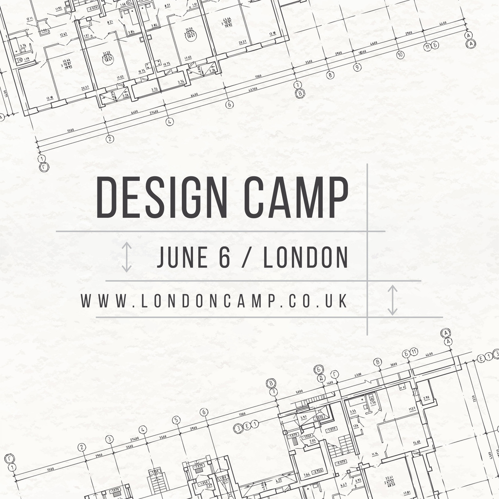 Design camp announcement on blueprint Instagram AD Šablona návrhu