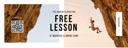 Climbing Club offer with Woman in Mountains Coupon Design Template