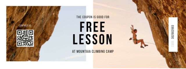 Climbing Club offer with Woman in Mountains Coupon – шаблон для дизайну