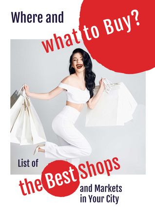 Plantilla de diseño de List of the Best Shops with Woman holding shopping bags Poster 