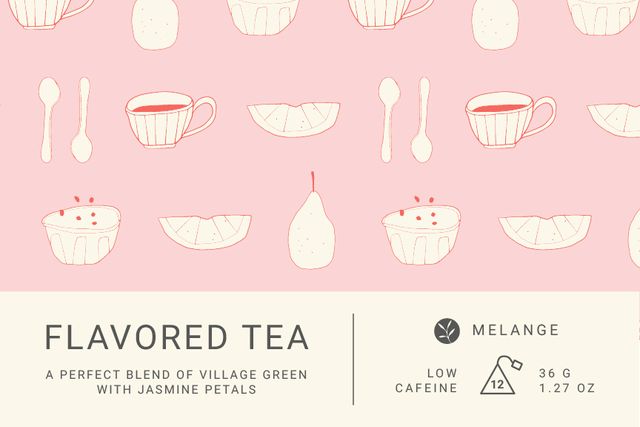 Tea packaging with cups pattern in pink Label – шаблон для дизайну