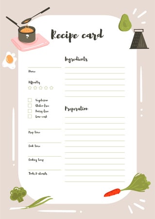 Recipe Card with cooking ingredients Schedule Planner Tasarım Şablonu