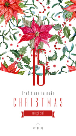 Designvorlage Christmas Traditions Poinsettia red flower für Instagram Story