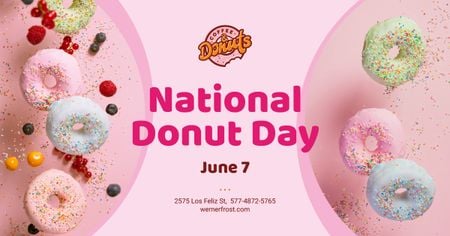 National Donut Day Offer Sweet Glazed Rings Facebook AD Design Template