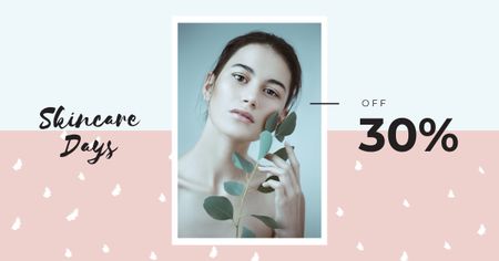 Cosmetics Offer Young Girl Without Makeup Facebook AD Design Template