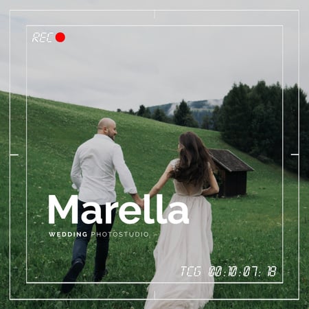 Svatební fotografování s hledáčkem běží šťastný pár Animated Post Šablona návrhu