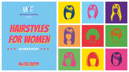 Various Female Hairstyles Collage FB event cover Design Template