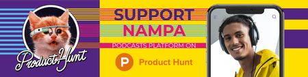 Product Hunt Campaign with Man in Headphones Web Bannerデザインテンプレート