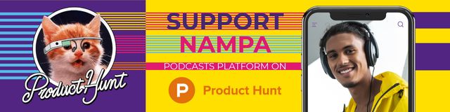 Product Hunt Campaign with Man in Headphones Web Banner – шаблон для дизайна