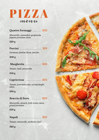 Italian Pizza pieces Menu Πρότυπο σχεδίασης