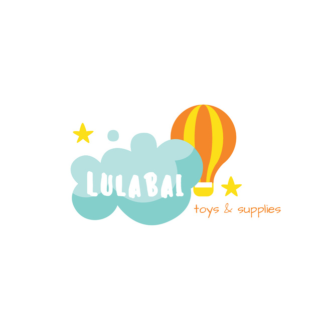 Kids' Supplies Ad with Hot Air Balloon and Cloud Logo Design Template