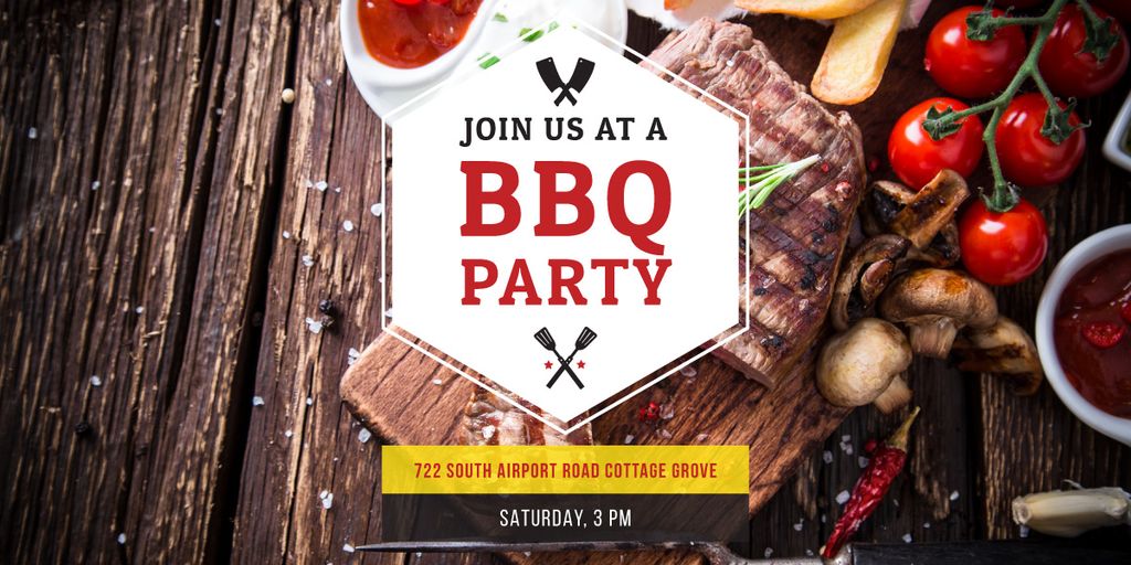 Plantilla de diseño de BBQ Party Invitation with Grilled Steak Image 