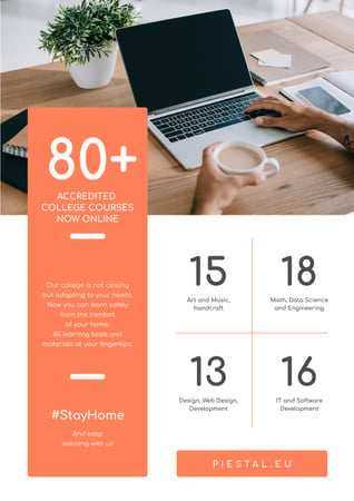#StayHome Online Education Courses on Laptop Poster Design Template