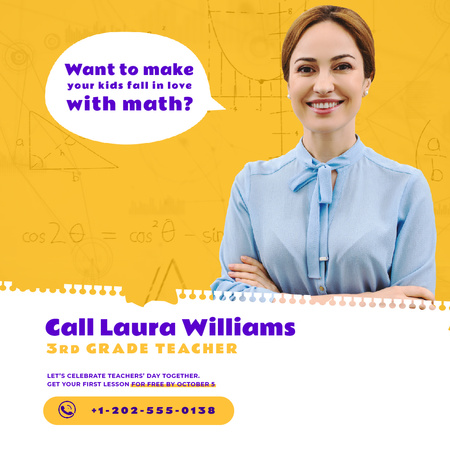 Teacher Quote with Smiling Woman in Blouse Animated Post Design Template