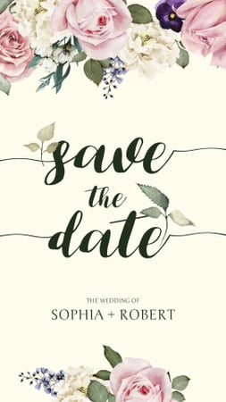 Save the Date Announcement in Frame with tender flowers Instagram Story Design Template