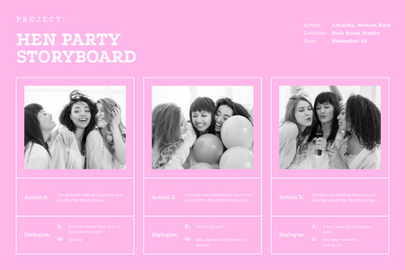 Hen Party with Girls on Black and White Storyboard Modelo de Design