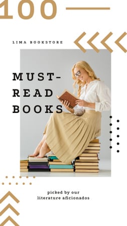 Modèle de visuel Young woman reading sitting on the books - Instagram Story