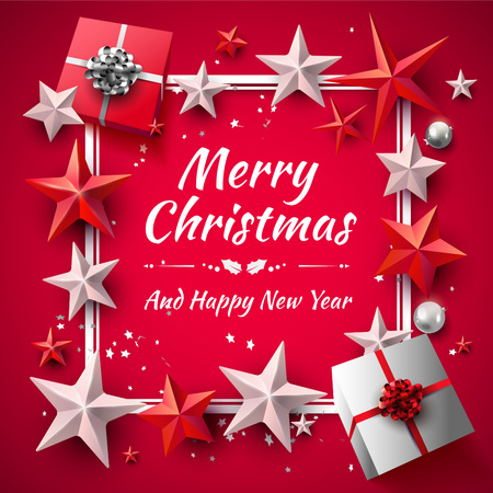 Merry Christmas Greeting with Gifts on Red Instagram Design Template