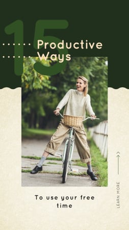 Girl riding bicycle in city Instagram Story Design Template