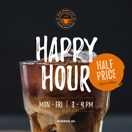 Coffee Shop Happy Hour Offer Iced Latte in Glass Instagram AD Design Template