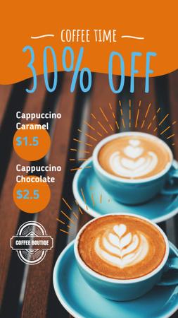 Coffee Shop Promotion with Latte in Cups Instagram Story Modelo de Design