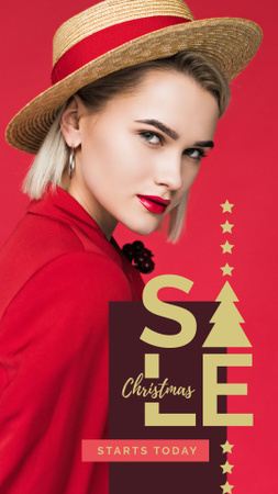 Christmas Sale Woman in red clothes Instagram Story Design Template