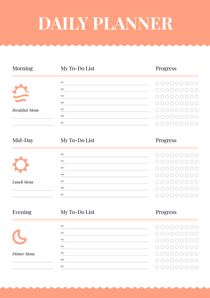 Daily Planner with Sun and Moon Icons Schedule Planner Design Template